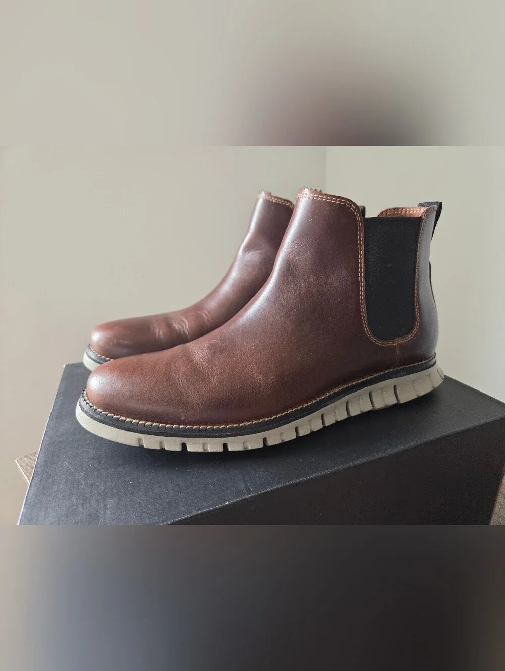 Men's Brown Leather Chelsea Boot with White Sole